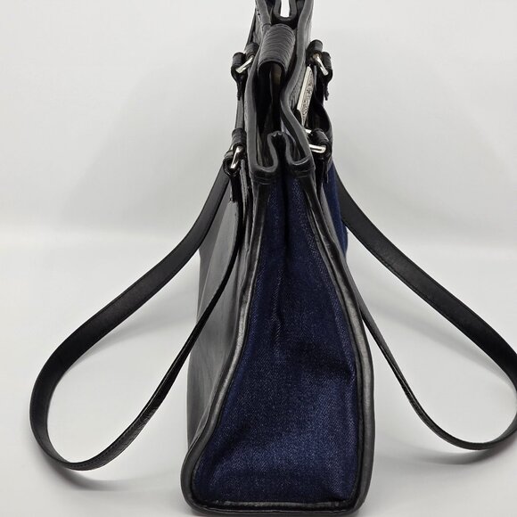 Vintage Brighton Blue Denim & Black Croc Embossed Leather Tote Bag Silver Hardwa - Picture 4 of 5